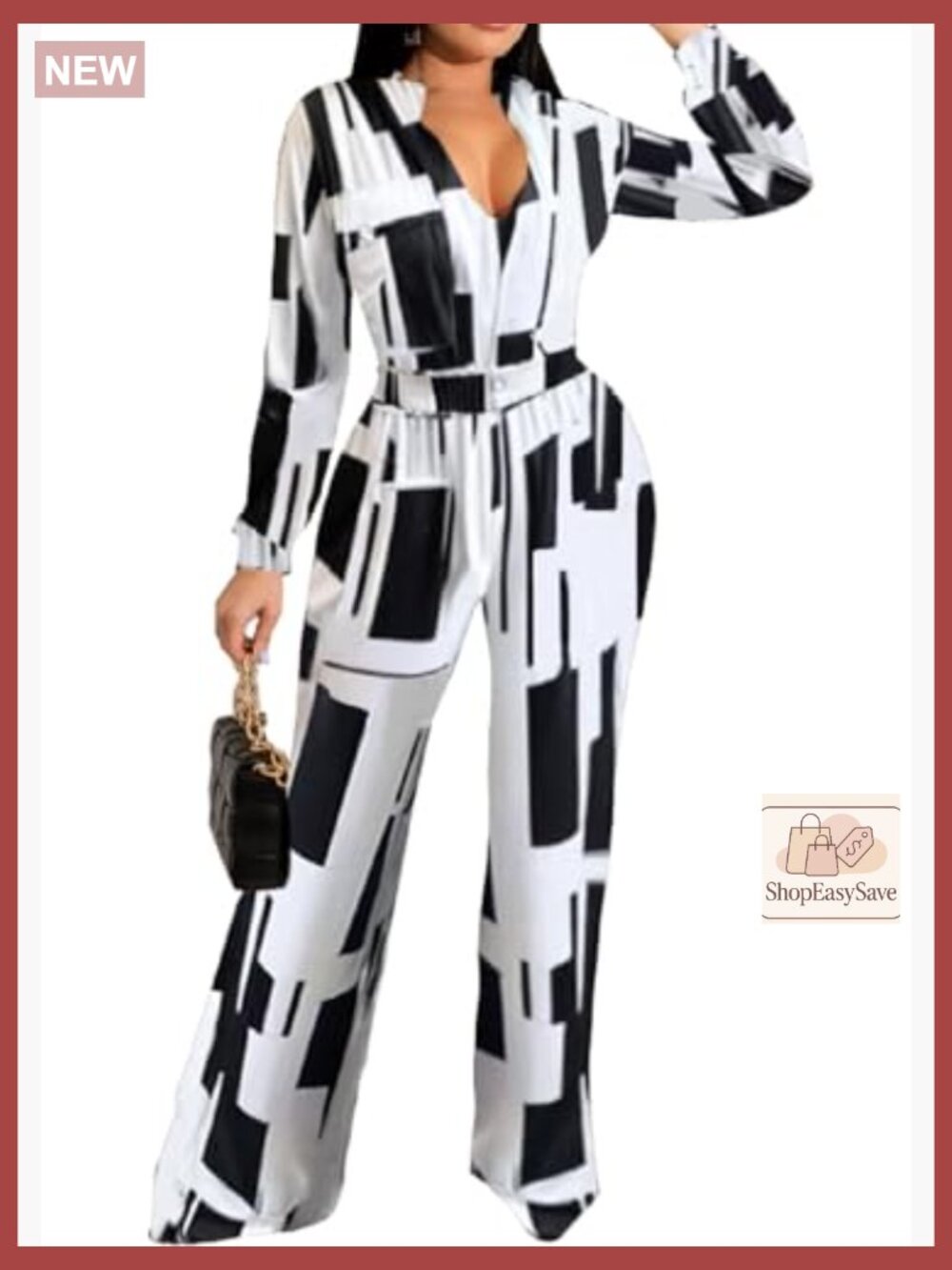 Women V-Neck Long Sleeve Jumpsuit Casual Stretchy Party Romper with Pockets - Picture 4 of 5